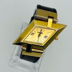 Vintage IMEX Quartz Watch Gold Geometric Case Roman Numerals 80s–90s
